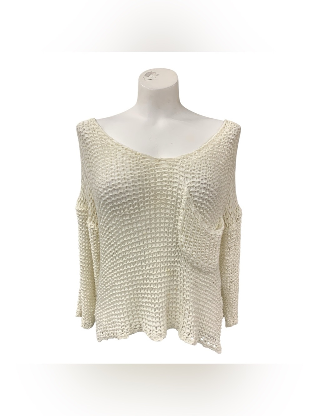 Open-Knit Ivory Sweater with Pocket Size L